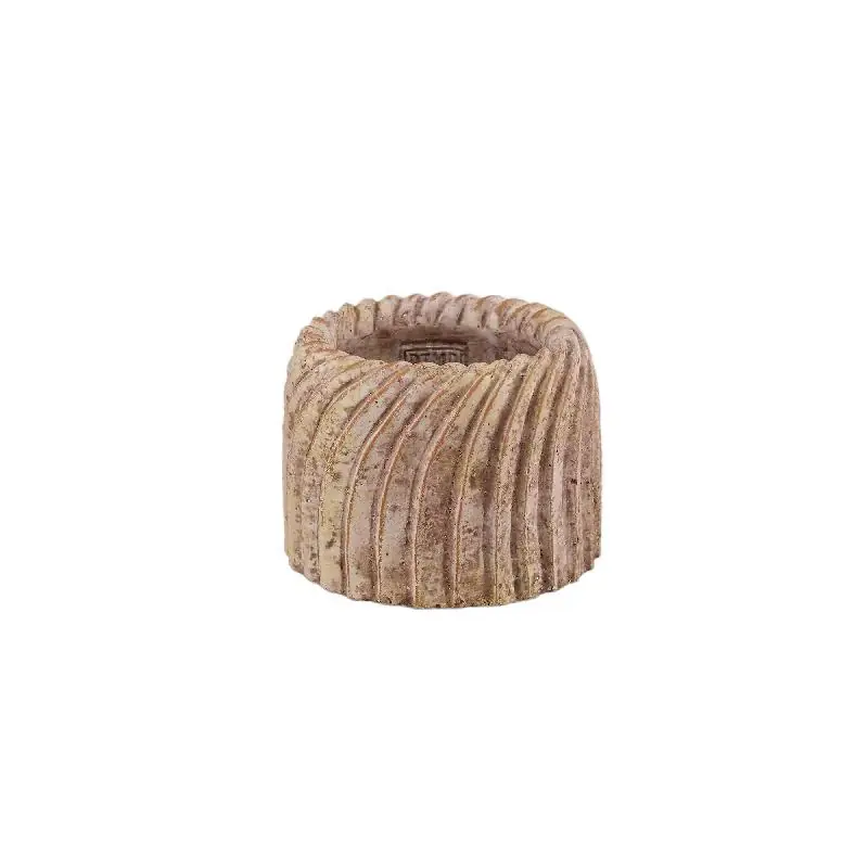 Heißes Angebot Blumentopf - Runder Zement, Wellenlinienmuster, Beige, S – Tiera | PTMD
