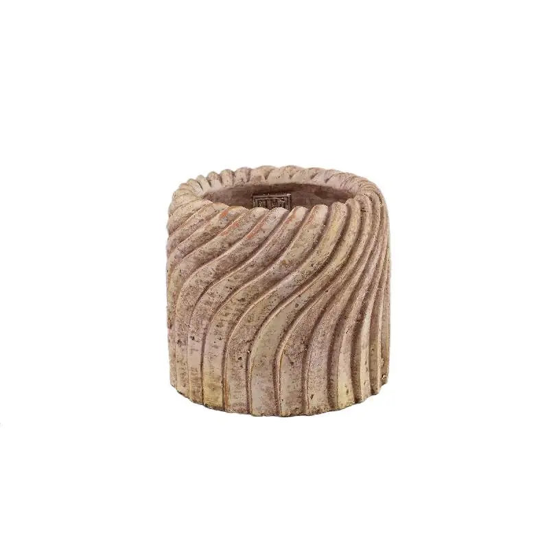 Blumentopf - Runder Zement, Wellenlinienmuster, Beige, M – Tiera | PTMD Heißes Angebot