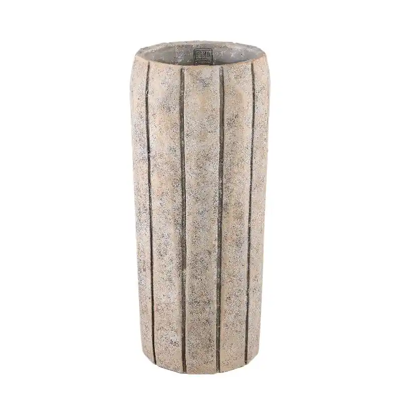 Blumentopf - Runder Zement, Linienmuster, Taupefarbe, Hohe Form, L – Imani | PTMD Rabatt