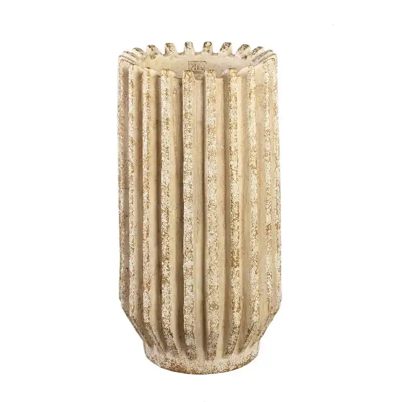 Blumentopf – Creme Farbe, Gerippte Linienstruktur, Zement Material, Hohe Form, L – Zariya | PTMD Markenprodukt