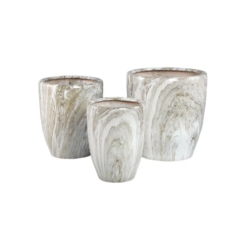 Blumentopf – Beige Oberfläche, Marmoroptik Design, Keramik Material, L – Miah | PTMD Echt