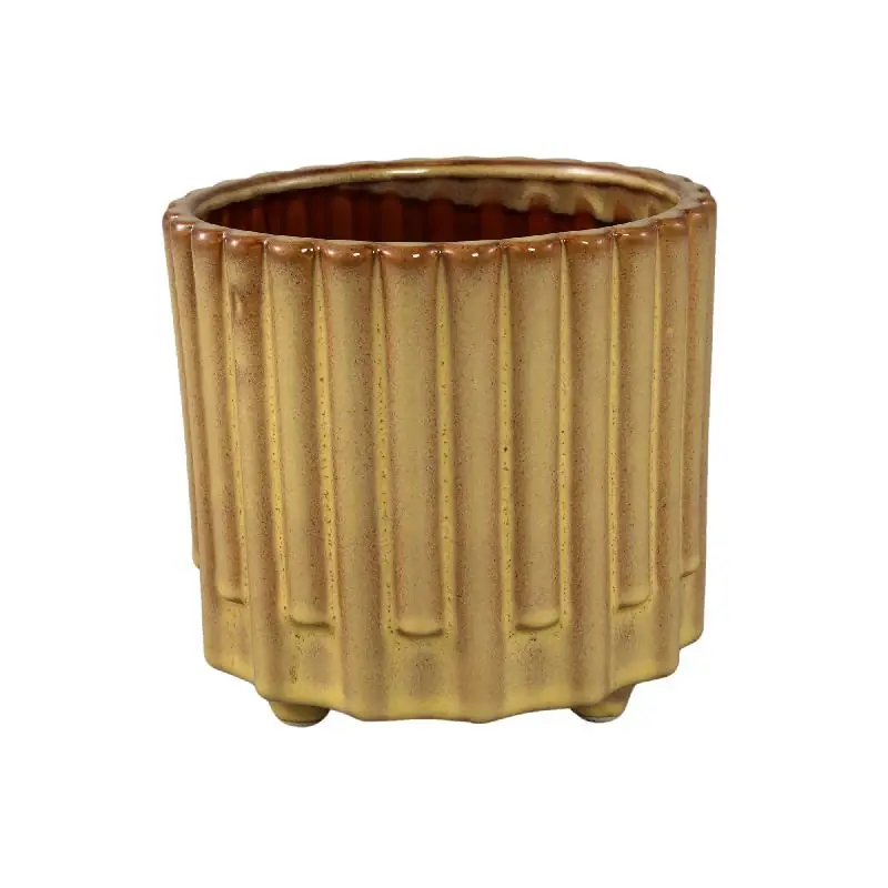 Blumentopf – Gelbe Oberfläche, Stangenmuster Design, Keramik Material, XL – Derri | PTMD Heißes Angebot