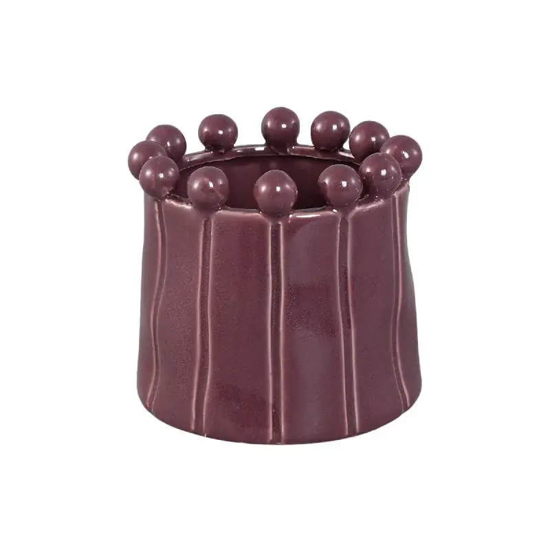 Begrenztes Angebot Blumentopf - Runde Form, Porzellan-Keramik, Kugelrand, Lila, L - Celine | PTMD
