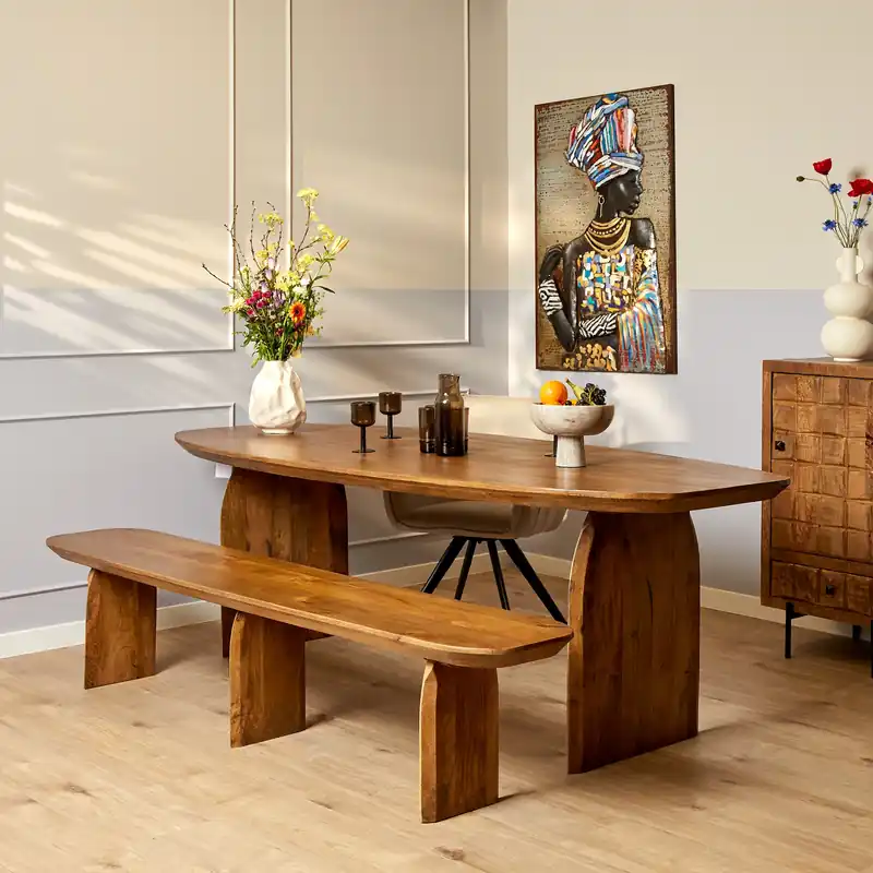 Angebot Esszimmerbank - Mangoholz Massiv, Klare Form, Zeitloses Design, 220 cm – Tense | Starfurn