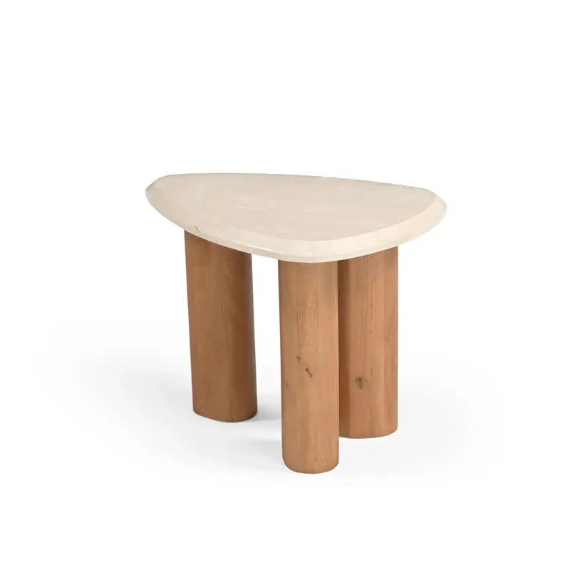 Beistelltisch – Natur Mangoholz, Marmor Platte, Dreieck Form 60 cm – Nuvé | Starfurn Bestpreis