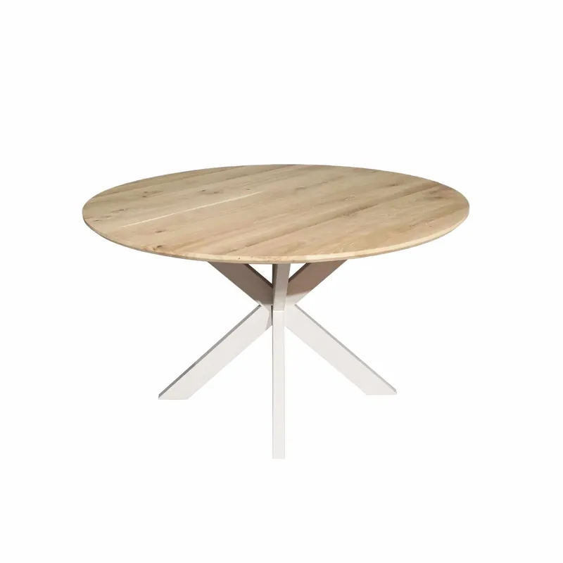 Kracherpreis Esszimmertisch - Eiche Natur, Metallgestell Sand, Runde Form, 130 cm – Ferris | Starfurn