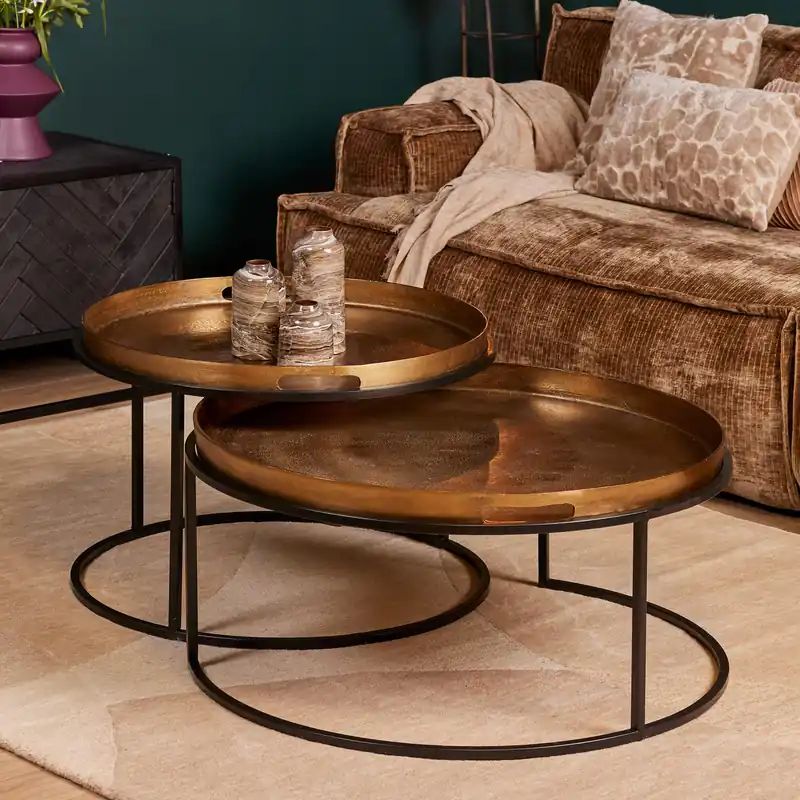Couchtisch-Set – Aluminium, Goldoptik, Schwarzgestell – Puck | Starfurn Meistverkauft