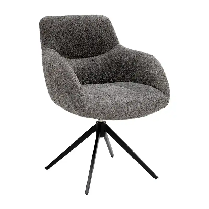 Nur Für Kurze Zeit Drehstuhl – Dunkelgrauer Bouclé, Schwarzes Metallgestell, Ziersteppung - Fer | Kick Collection