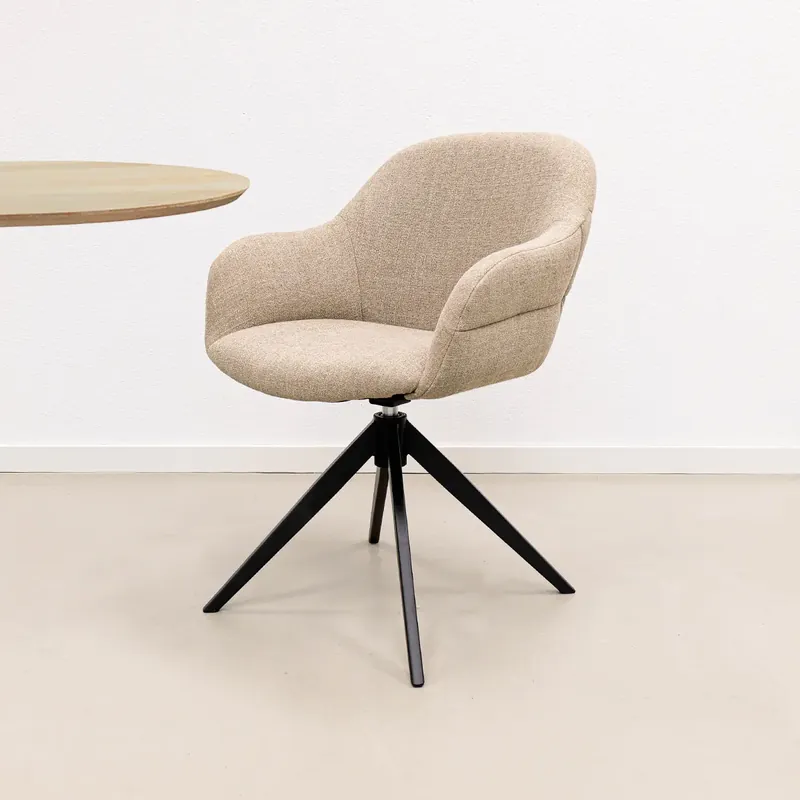 Drehstuhl – Taupe Strukturstoff, Schwarzes Metall, Horizontale Ziernähte - Noel | Kick Collection Markenware