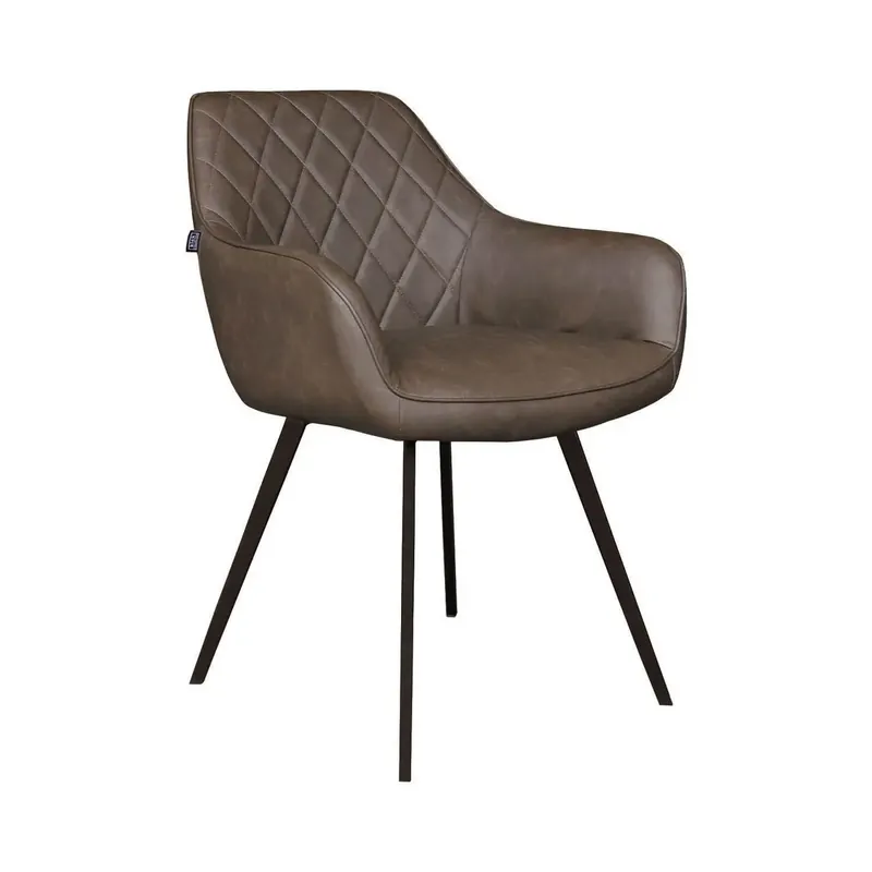 Esszimmerstuhl – Braunes Leder, Schwarzes Metall, Federnder Sitz - Karl | Kick Collection Markenware