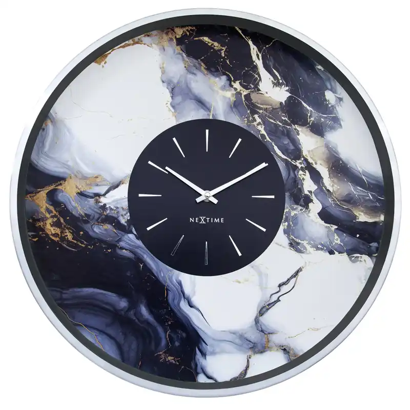 Wanduhr – Lautloses Uhrwerk, Marmoroptik, Silberrahmen - Marble Duo | NeXtime Neue Kollektion