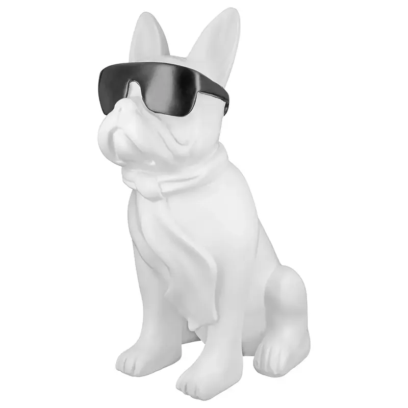 Saisonangebot Dekofigur – Weiße Bulldogge, Schwarzer Akzent, Höhe 35 cm - Cool Dog | Gilde