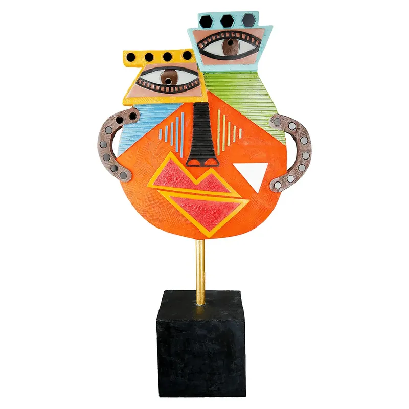Billig Skulptur – Gesichtsdesign, Mehrfarbige Optik, Schwarze Basis,Höhe 47 cm - Kupka | Gilde