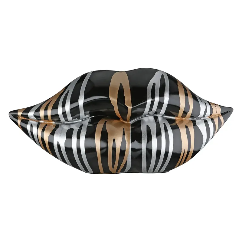 Markenprodukt Dekoobjekt – Mundform, Schwarze Metalloptik, Silberne Linien, Höhe 13 cm - Drip | Gilde