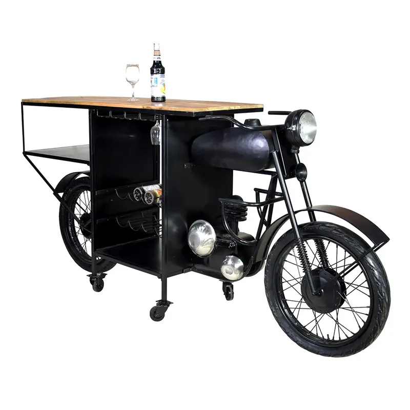Markenprodukt Hausbar – Motorradform, Schwarzes Eisen, Mangoholz, 102 cm - Motorrad | Gilde