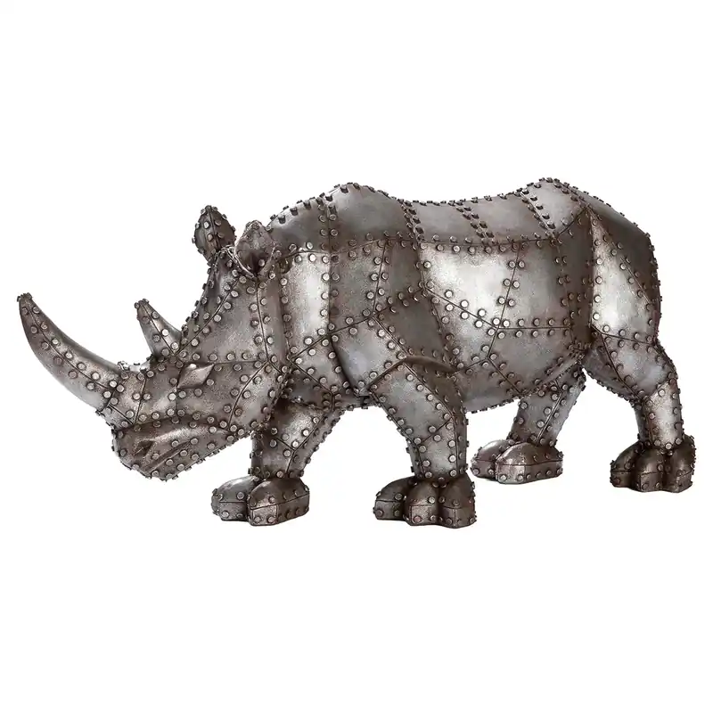 Figur – Kunstharz Material, Nashorn Design, Silberfarbene Akzente - Rhino | Gilde Highlight