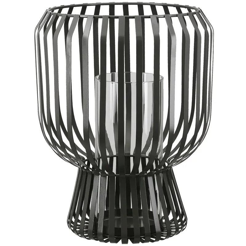 Windlicht – Mattes Metall, Glas Einsatz, Graue Oberfläche, 29cm Höhe - Scola | Gilde Begrenztes Angebot