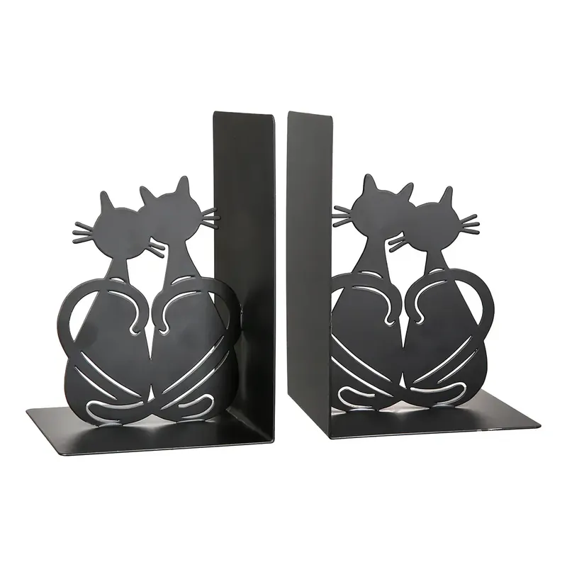 Angebot Buchstützen – Katzenmotiv, Schwarzes Metall, Dekorative Form, 17 cm - Love Cat | Gilde