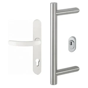 Stange. abgeschrägt m. Kernziehschutz Edelst. 600 mm / Drücker weiß Saisonangebot