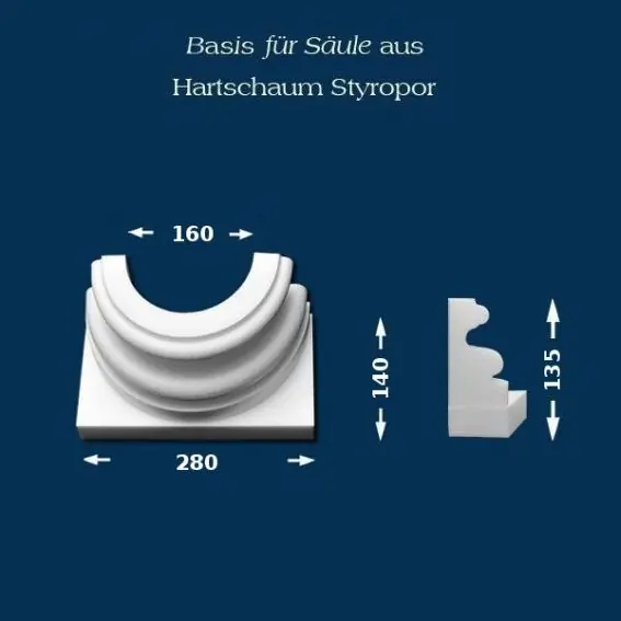 Sichere Zahlung Wiesemann | Säulenbasis "SB4" | Polystyrol | 280 x 160 mm | Säulenfuß | Styroporsäule | Dekosäule