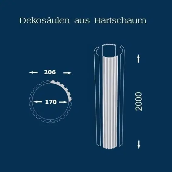 Super-Preis Wiesemann | Säulenschaft "SP5" | Polystyrol | 206 x 2000 mm | Säulenprofil | Dekosäule | kanneliert