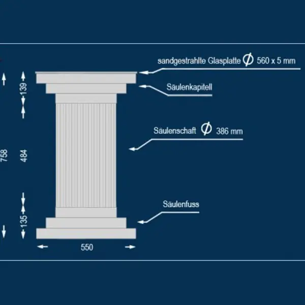Wiesemann | Dekosäule "San Luca 386" | 560 x 758 mm | Stucksäule | Unbeschichtet | Beleuchtet Echt