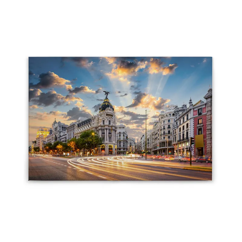 Billig Tadessi Leinwandbild Madrid Stadt - 60 x 90 cm - M1-No.50080 - Keilrahmen in Grau Grün