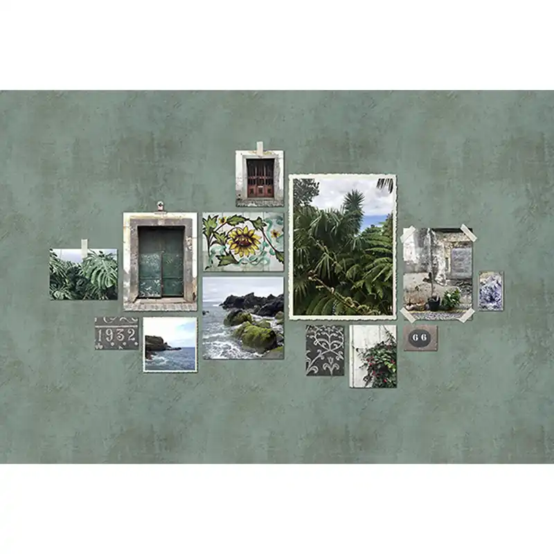 Günstig Tadessi Fototapete Abstrakt M1-No.60725 Digitaldruck Tapete Grün Beige - Collage Vintage