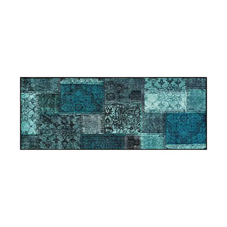 Fußmatte Vintage-Patches Türkis Schmutzfangmatte waschbar verschiedene Größen Floornovo Trend Design Bestseller