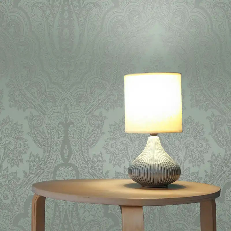 Rabatt Tapete Barock Nicolo M1-No.1851 | Vliestapete | Eukalyptus Grün | Silber | Ornamente | Klassik