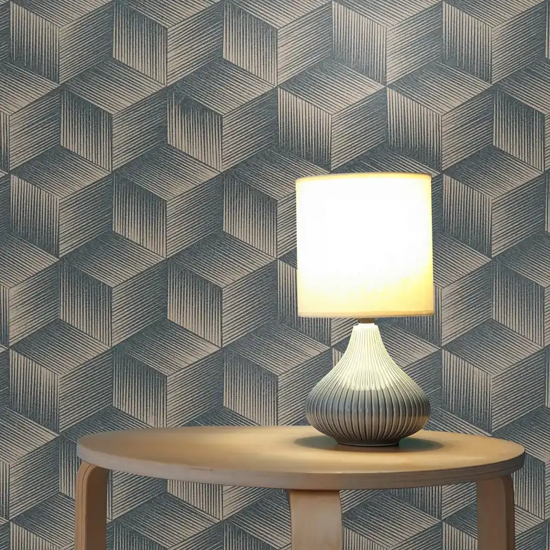 Markenprodukt Tapete 3D Optik Mattia M1-No.3451 Vliestapete Blau Beige Grafik Modern Geometrisch
