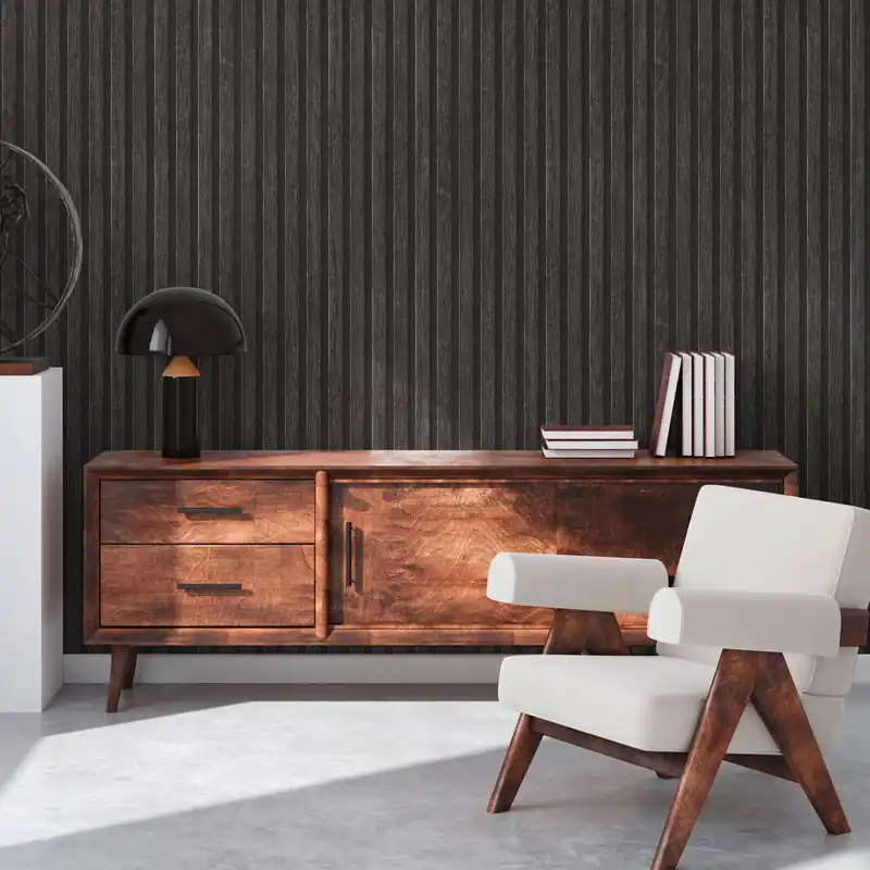 Neue Kollektion Tapete Holzpaneele M1-No.3915 | Vliestapete | Grau | Schwarz | Skandinavisch | Holzoptik | Lamellen
