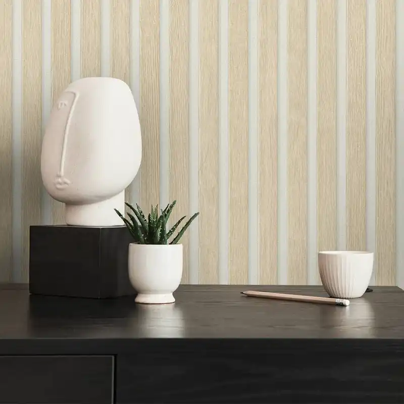 Tapete Holzpaneele Vliestapete Beige Weiß Skandinavisch Holzoptik Lamellen Angebot