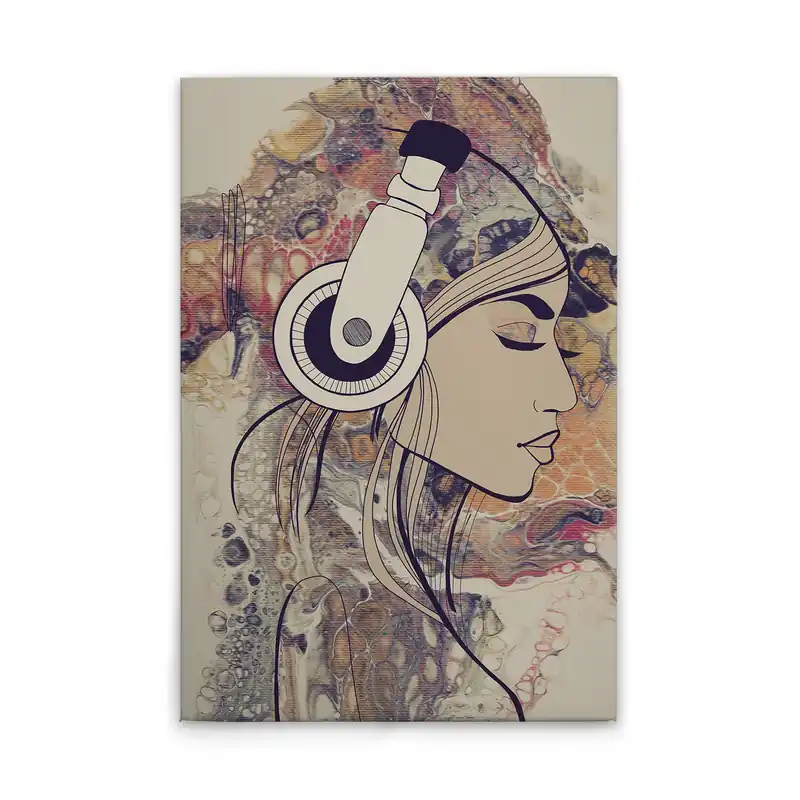 Tadessi Leinwandbild Frau mit Kopfhöhrern - 50 x 75 cm - M1-No.50781 - Keilrahmen in Bunt Creme Sonderangebot
