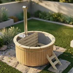 Heißes Angebot Thermoholz Hot Tub Ø 180 cm mit Edelstahl-Innenofen + PVC-Einsatz + Randbretter / Badebottich