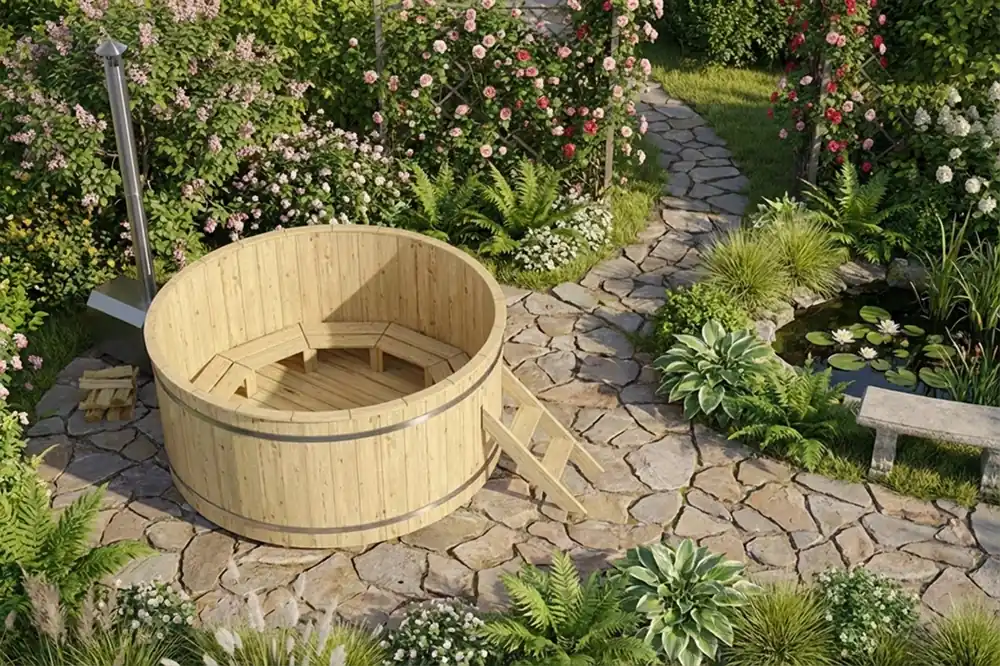 Hot Tub Ø 160 cm mit Edelstahl-Außenofen / Badebottich Saisonangebot