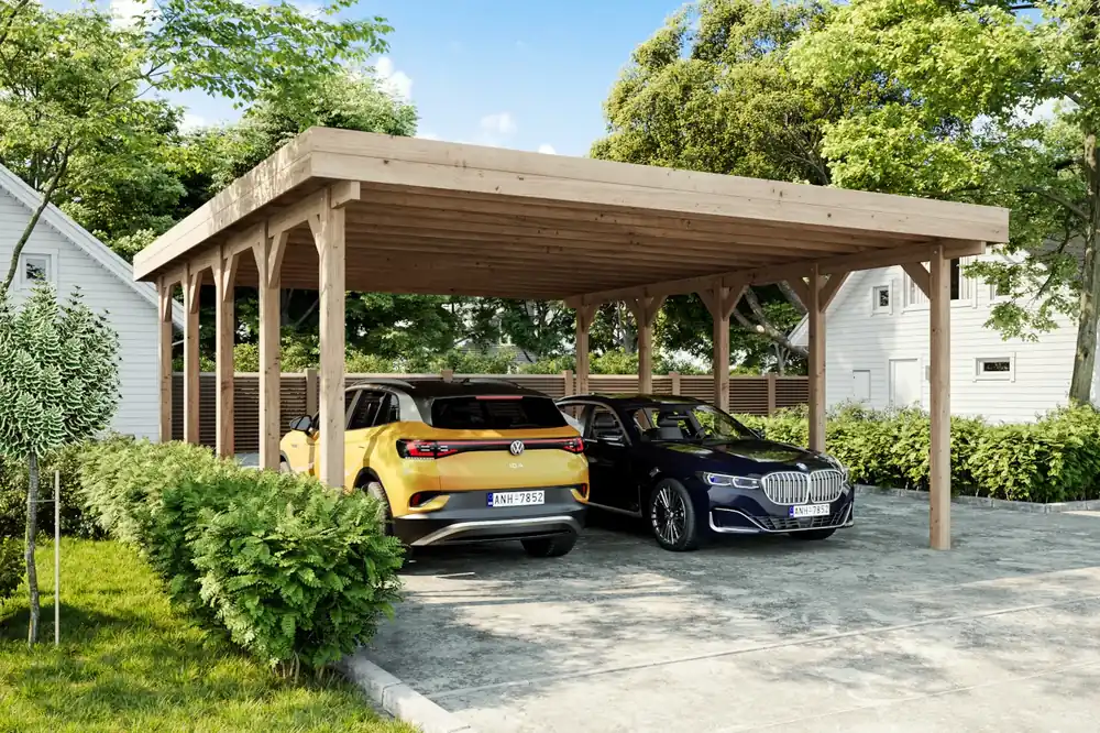 Günstig hochwertiges KVH-Doppelcarport Luna mit Flachdach