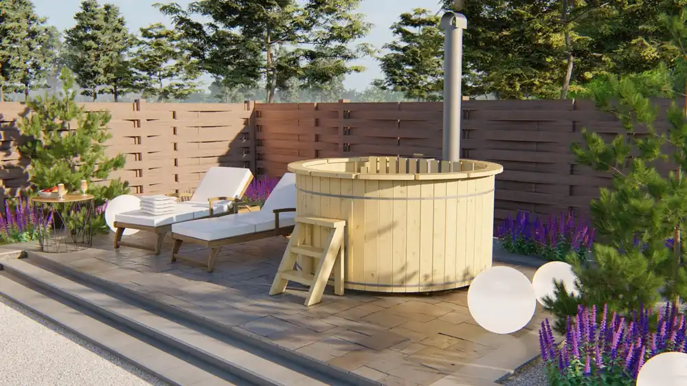 Hot Tub Ø 200 cm Wolga inkl. eingebautem Ofen Finale Aktion