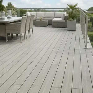 WPC Terrassendielen Komplettset XTRA Massiv Eiche Hellgrau 19x140 mm Billig
