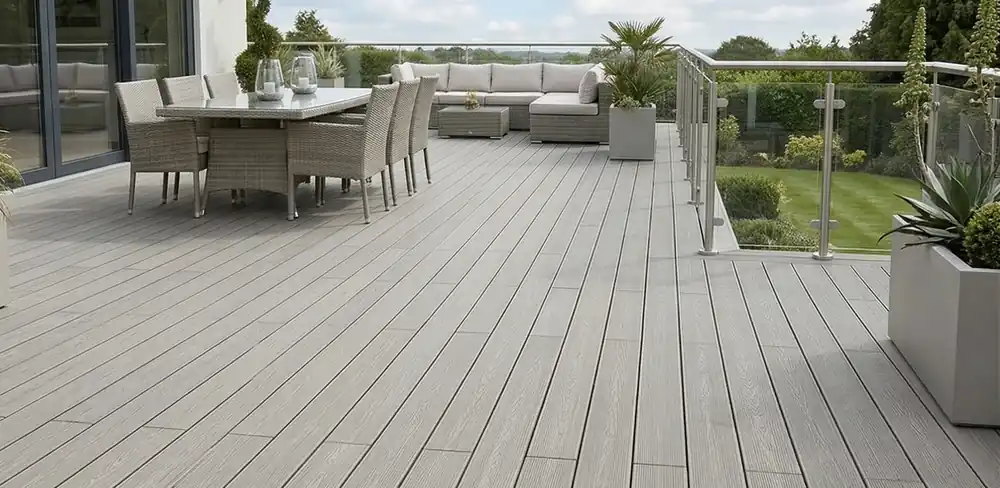 WPC Terrassendielen Komplettset XTRA Massiv Eiche Hellgrau 19x140 mm Billig