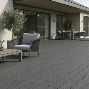 Neue Ware WPC Terrassendielen Komplettset XTRA Massiv Eiche Dunkelgrau 19x140 mm