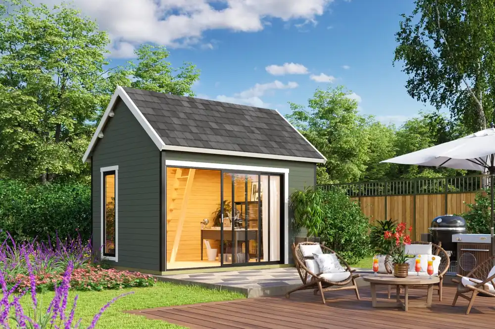Gartenhaus Murano 2 ISO mit Schlafboden und Aluminium-Türen und -Fenstern Neue Ware