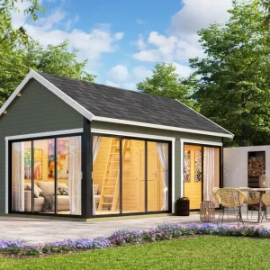 Gartenhaus Murano 3 ISO mit Schlafboden und Aluminium-Türen und -Fenstern Direkt Vom Hersteller