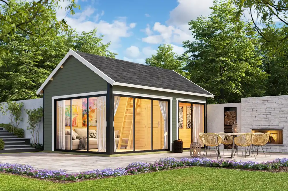 Gartenhaus Murano 3 ISO mit Schlafboden und Aluminium-Türen und -Fenstern Direkt Vom Hersteller