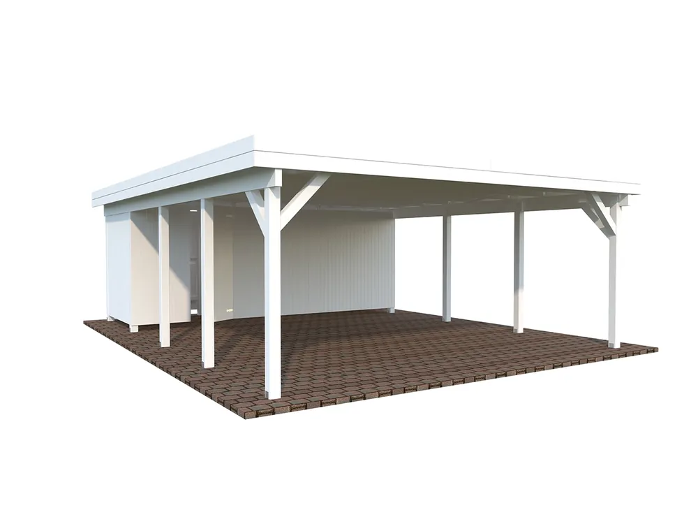 Direkt Vom Hersteller Doppelcarport mit Flachdach Karl 4 / 40,6 m² mit Geräteraum