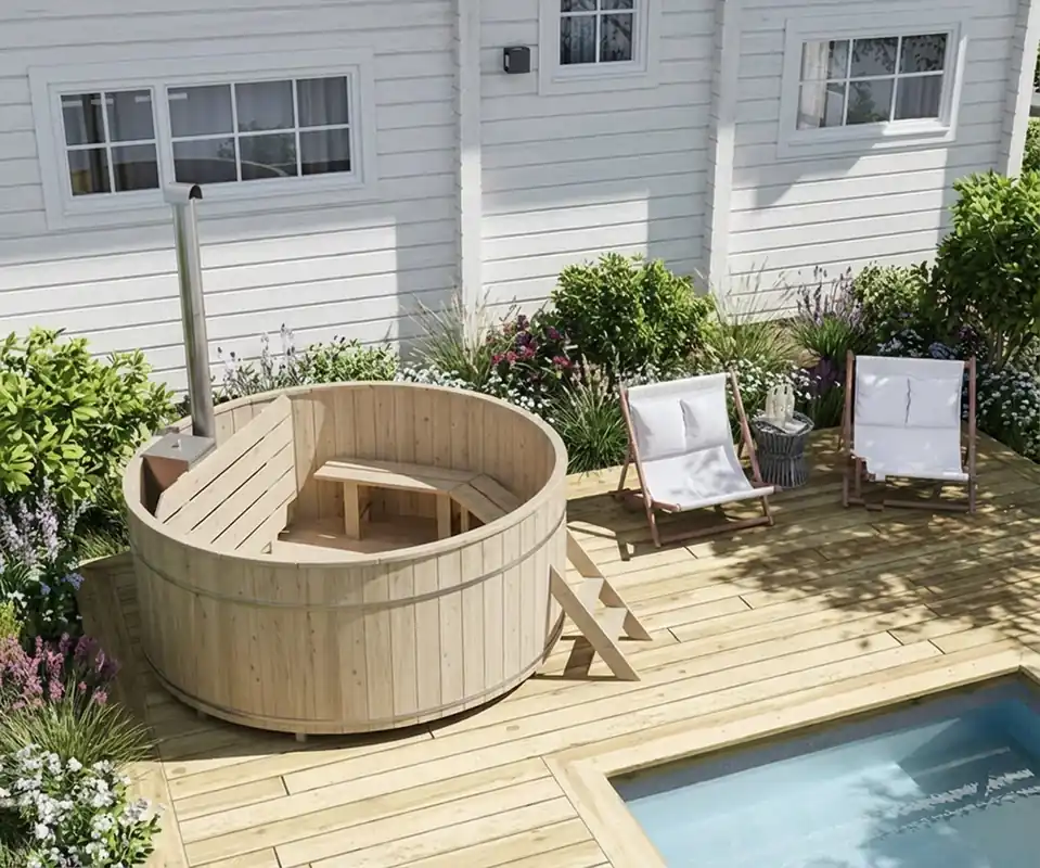 Hot Tub Ø 200 cm mit Edelstahl-Innenofen / Badebottich Sonderaktion